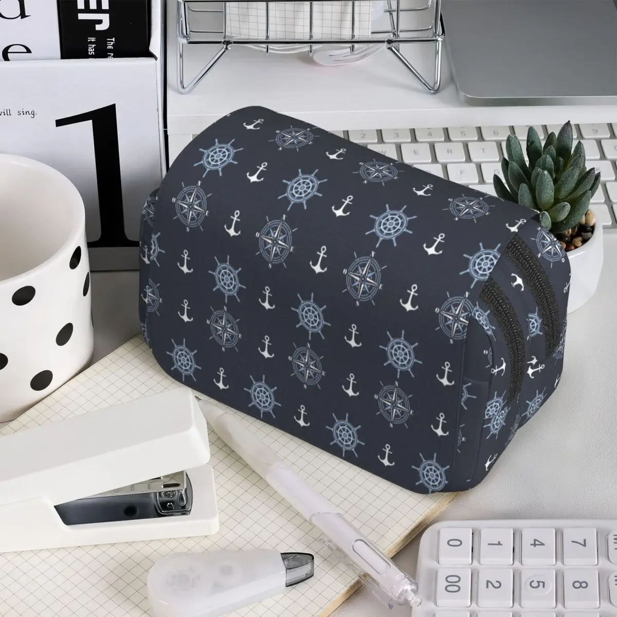 Nautical Compass Captain Anchor Boat Pencil Case for Boys Girls School Pen Box Pencil Bag Stationery Supplies Pen Holder Bag