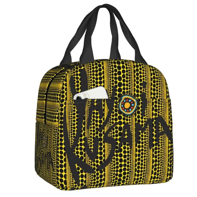 Custom Yayoi Kusama Abstract Art Resuable Lunch Boxes for Women Waterproof Thermal Cooler Insulated Lunch Bag Kids School