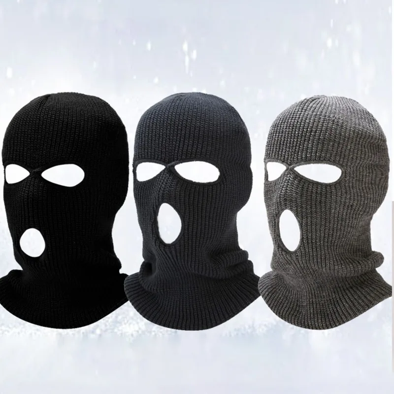 New Winter Warm Hat Three-hole Knitted Anti-terrorist Headgear With Embroidery Pattern Robber Bandit Mask Outdoor Thermal