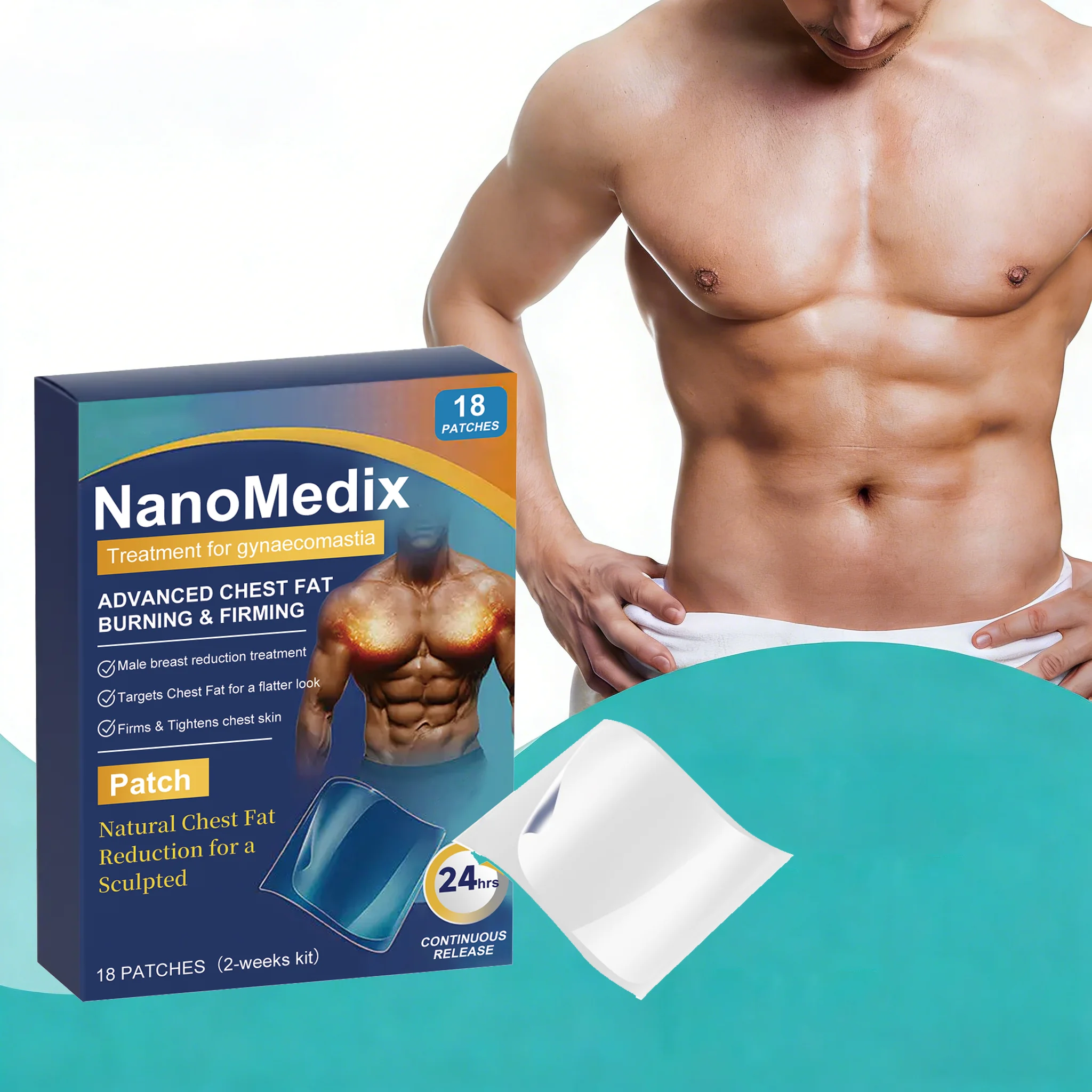 Parche para Hombre para Ginecomastia y Eliminación de Celulitis, Reafirmante de Pecho, Quema Grasa, Fortalece Músculos Abdominales, Parche Reductor de Pecho para Fitness Corporal