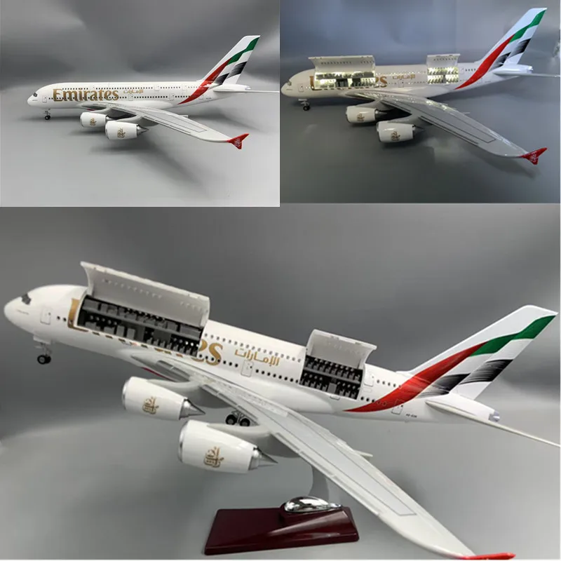 2025 New Type Diecast Model A380 Emirates Airways Resin Openable Cabin Door Airplane With Light Airline Collection Display Gifts