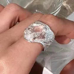 925 Sterling Silver Rings For Women Simple Vintage Handmade Adjustable Finger Small Stone Ring Fashion Band Female Bijoux Gift