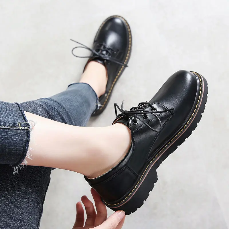 Black Lolita Shoes Flats Women Oxford Fur Loafers Female Leather Mary Jane Shoes Teen Girls School Shoes Non-slip Big Size 43