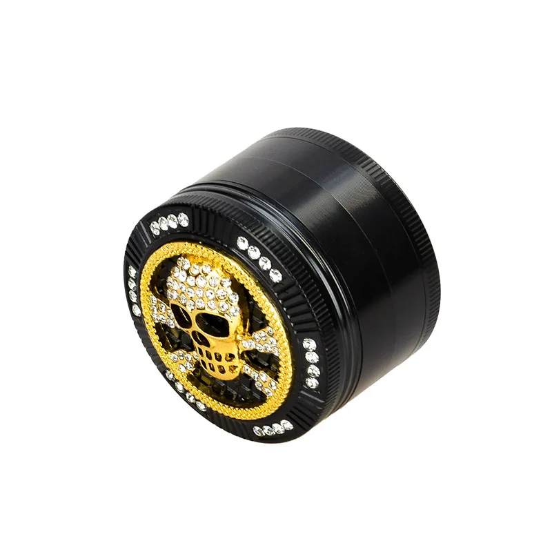 

New Skull Diamond 4-Layers Tobacco Herb Grinder Herb Metal Golden Black 52mm Zinc Alloy Herb Smoke Crusher Cigarette Accessories