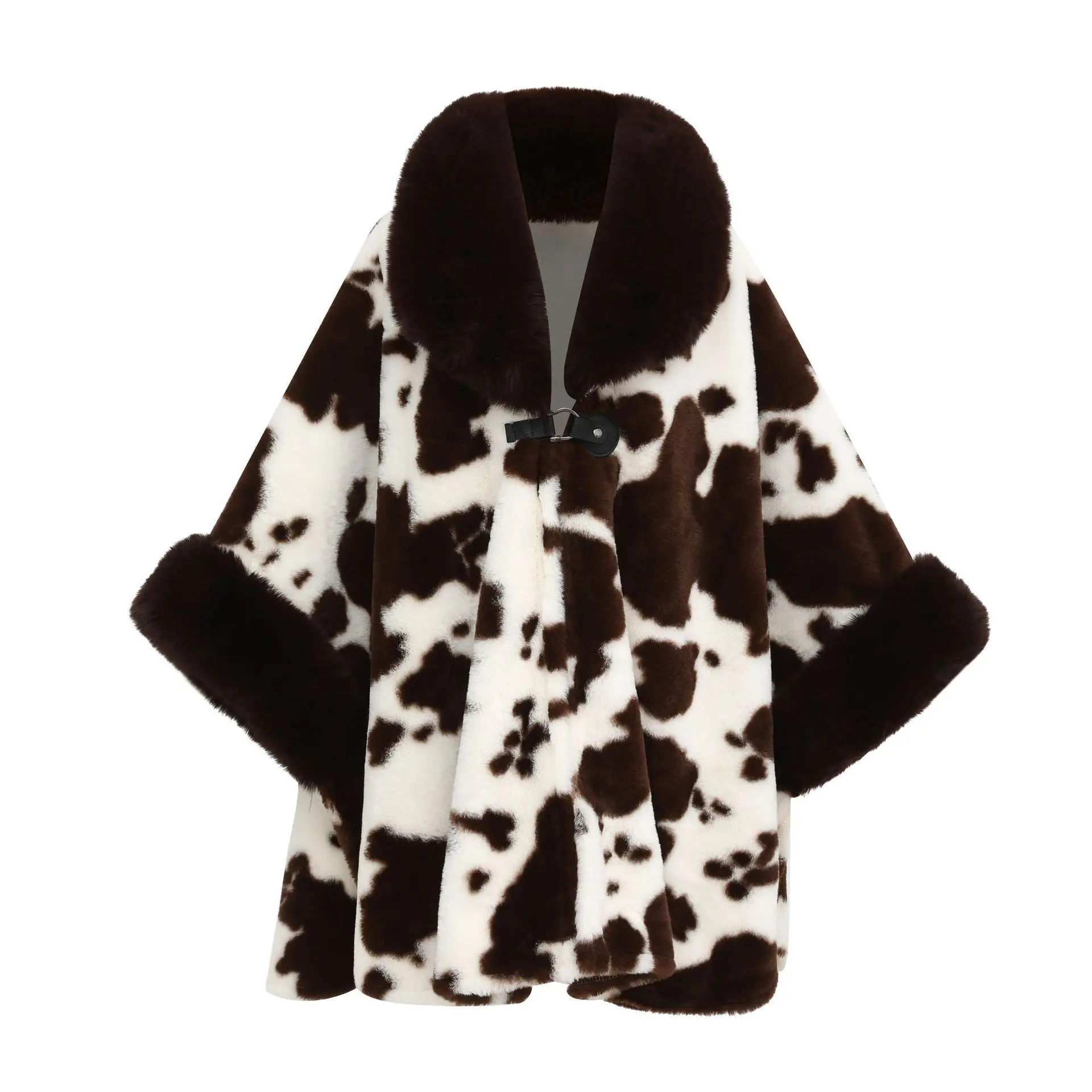 Imagem -05 - Poncho de Pele de Coelho Falso para Mulheres Capa Quente Grossa Mangas Batwing Cabolsa Solto de Flanela Animal Impresso Inverno 11 Cores