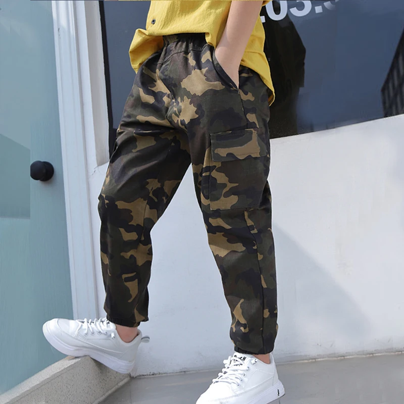 IENENS Kids Casual Trousers Camouflage Long Pants For Boy Spring Fall Children Cotton Military Clothing 6-14 Years Old