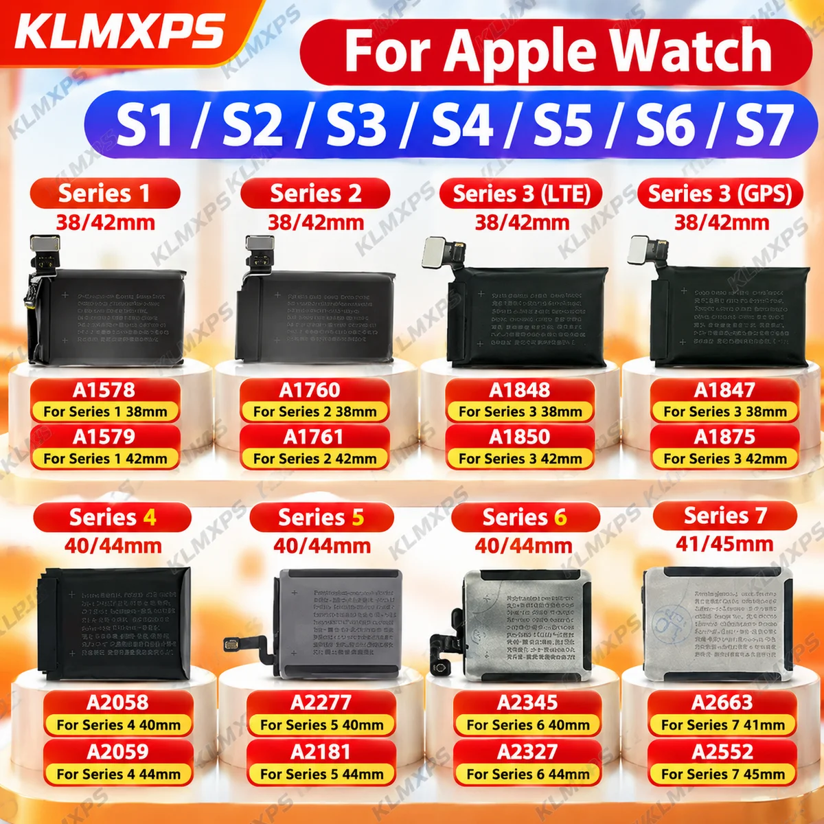 Replacement Battery Compatible with Apple Watch SE and Series 1-7, for iWatch S1, S2, S3 LTE, S4-S7, 38/40/41/42/44/45 Models