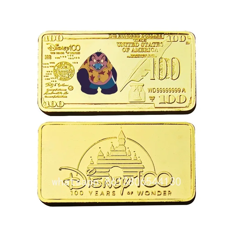 رائجة البيع ليلو وستيتش عملة تذكارية مطلية بالذهب 100 دولار أمريكي بطاقة شريطية معدنية شارة الاطفال المشجعين عيد الميلاد هدايا عظيمة