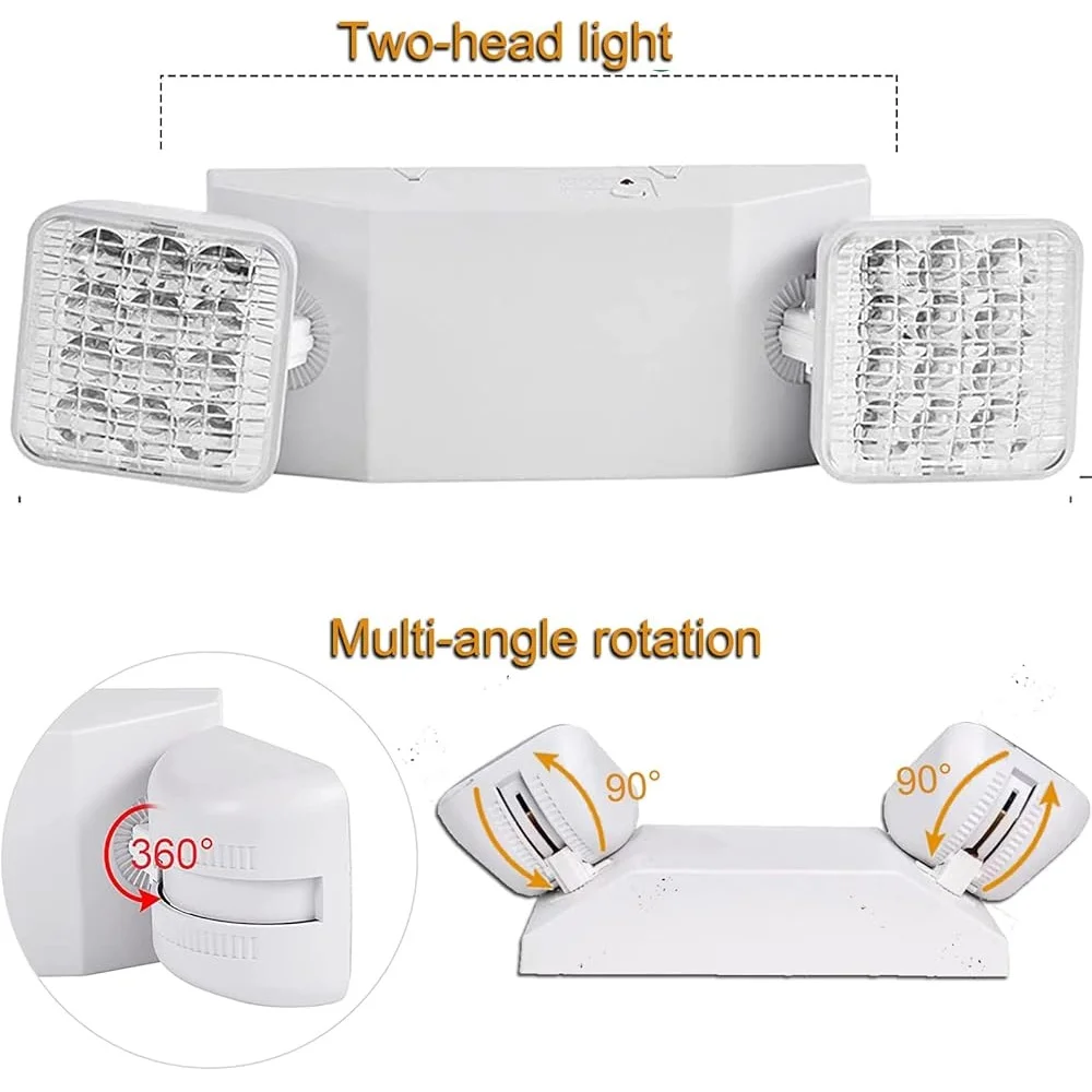 Emergency Lights Dual Head Battery Backup Commercial Exit Light Adjustable Angle Indoor Outdoor Power Failure Safe