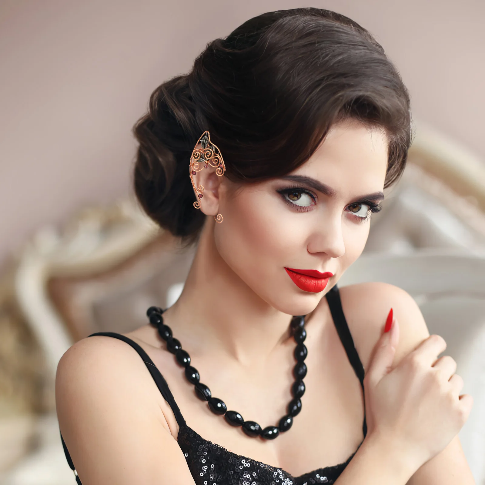 

Clip On Earrings for Women 1 Pair Elegant Ear Cuffs Vintage Handcrafted Ear Wrap Jewelry Chic Party Accessory Fairy Cosplay Gift