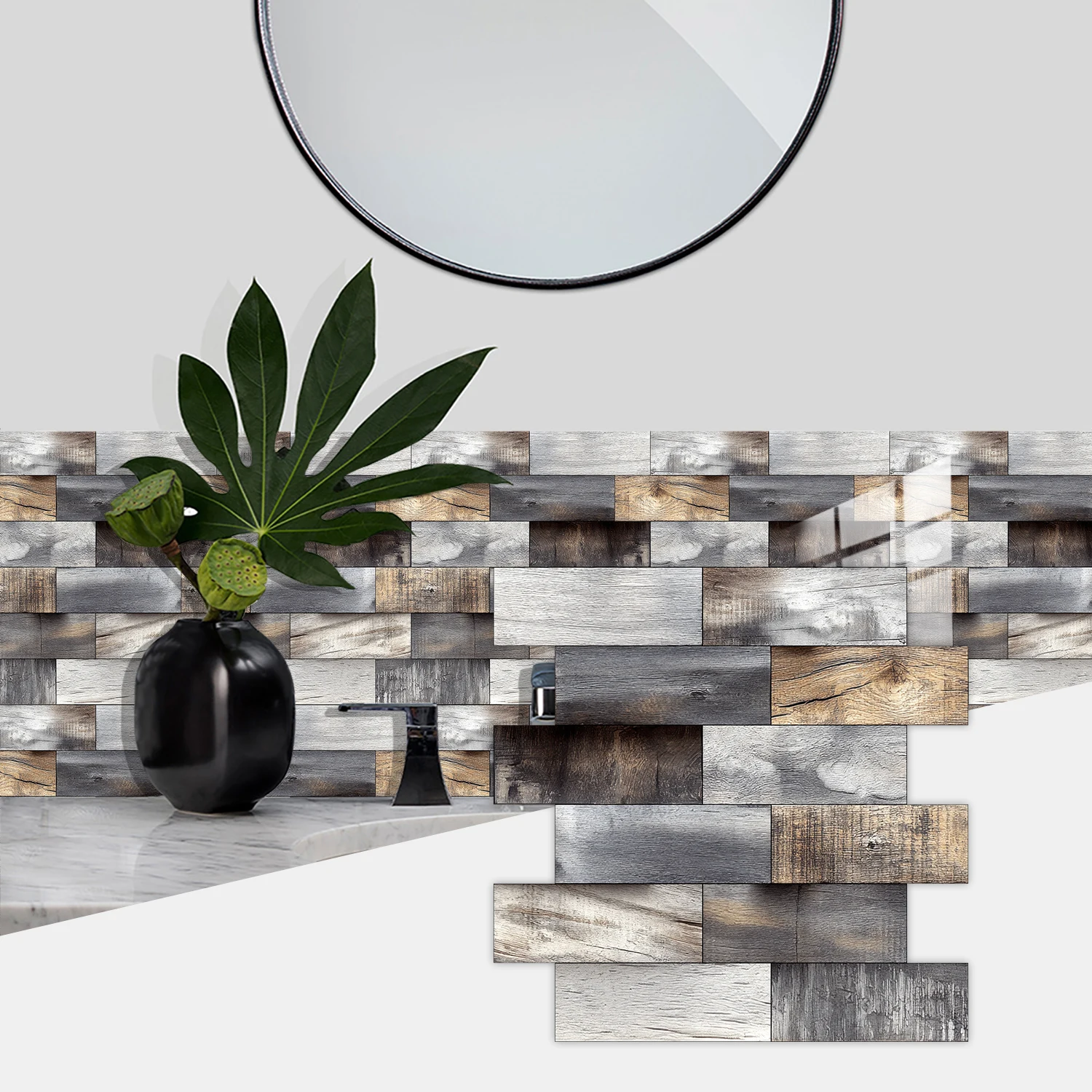 17 أنماط خاصة على شكل تنقش الخشب الحبوب ملصقات جدار النفط واقية المطبخ باكسبلاش الحمام مغسلة الفن جدارية الشارات