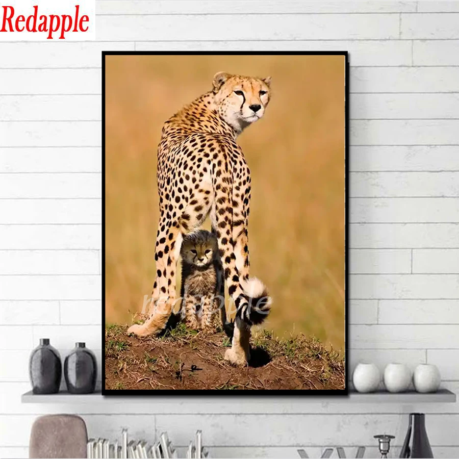 

Cheetah Mom Protecting Cubs Animals Diamond Painting Full Square/Round Drill 5D Embroidery Cross Stitch Kit Mosaic Rhinestone