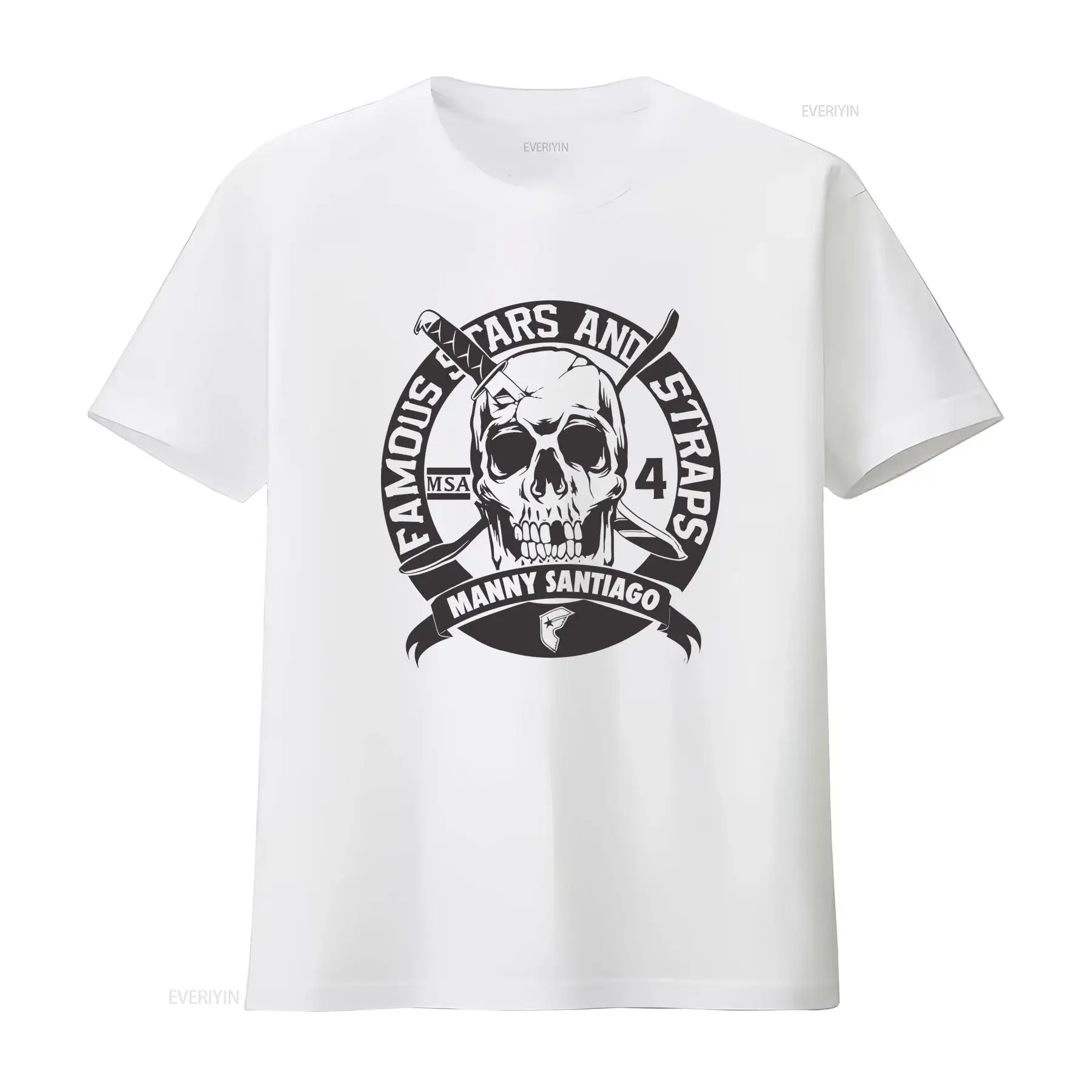 Famous Stars Straps White Black Men's MSA Kills Manny Santiago T Shirt Skate vintage Washed Versatile Top For Everyday Wear
