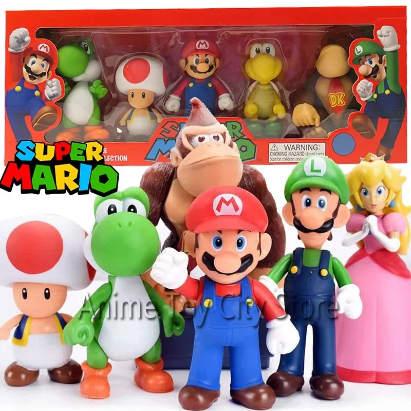 

NEW Super Mario Bros PVC Action Figure Toys Dolls Model Set Anime Game Luigi Yoshi Donkey Kong Mushroom for Kids Birthday Gifts