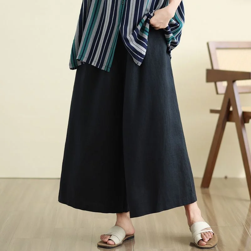 Ramie Literary Retro Women's Double Layer Nine-Point Loose Wide Legs Tennis Wide Large Size