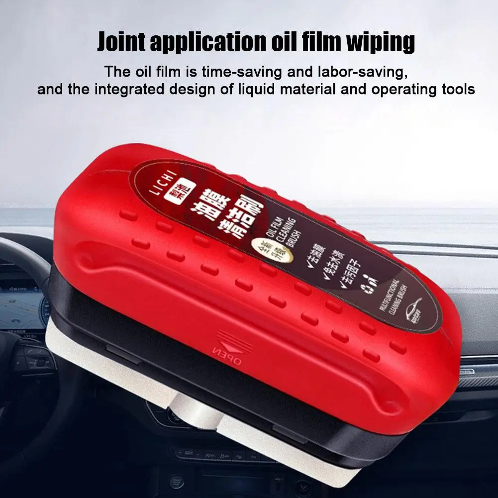 Car Glass Oil Film Remover Powerful Front Inner Windshield Oil Film Stain Removal Glass Oil Film Cleaning Brush