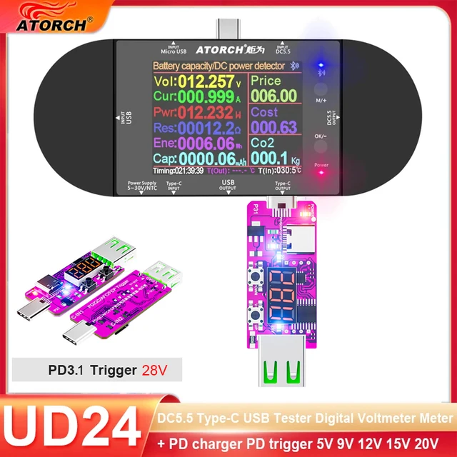 5-32V USB tester DC 5.5 type-c woltomierz cyfrowy amperomierz power bank czujnik napięcia QC2.0 3.0 PD3.0 licznik elektryczny detektor