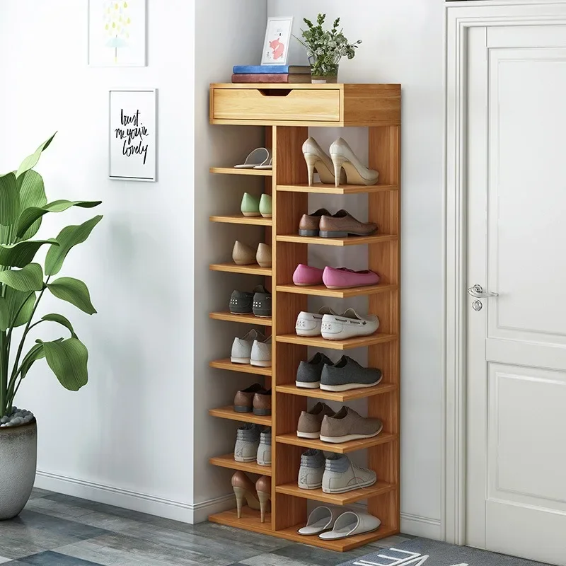 Szuflady Wielowarstwowa dwurzędowa szafka na buty Prosta półka na buty Szafka na buty Proste organizery Drewniany stojak na buty