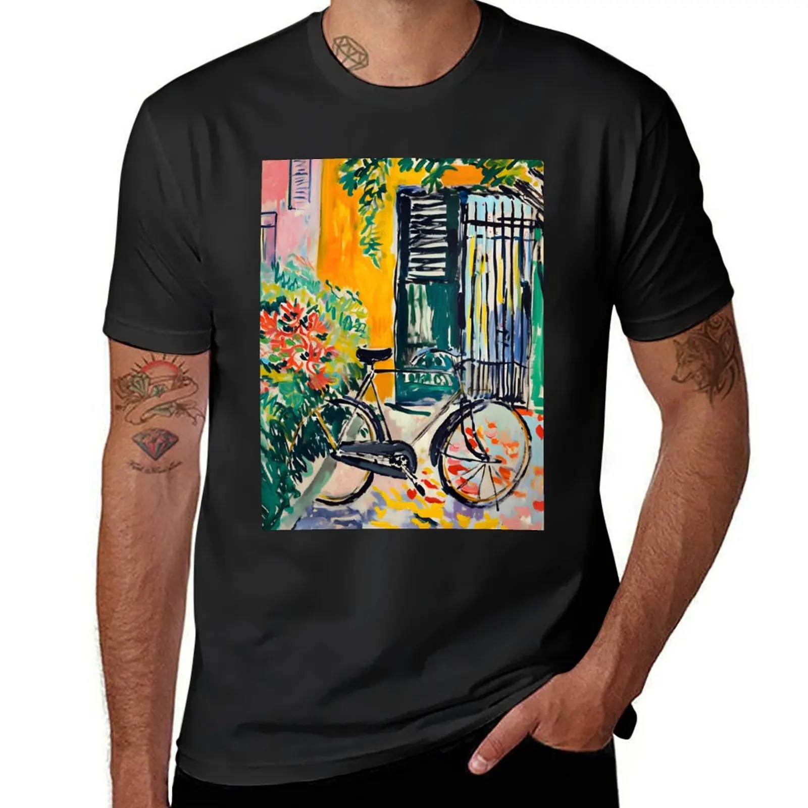 

Whimsical Love Journey and Fauvist Dreams on Parisian Streets Bicycle - A Rolling Canvas of Romantic Exploration T-Shirt