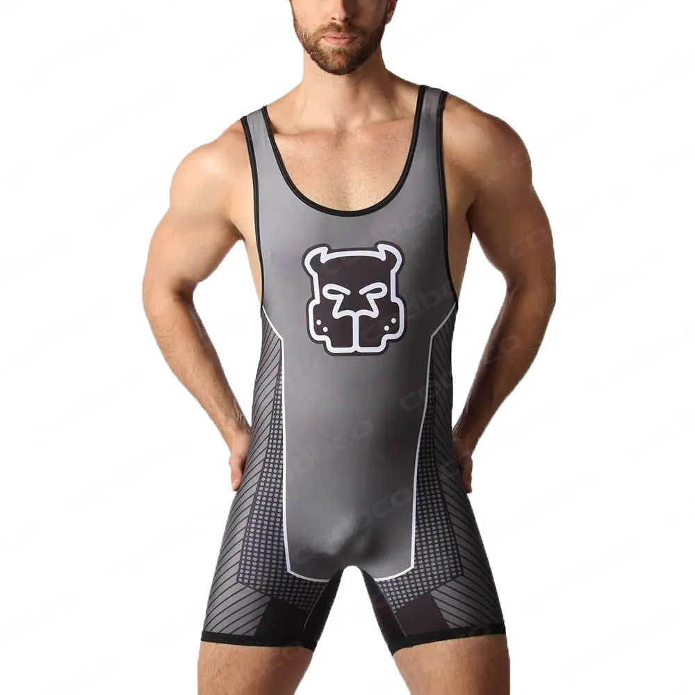 New Men\'s Wrestling Singlet Suit Sleeveless Boxing One Piece Bodysuit Tummy Control Wear GYM Iron Triathlon PowerLifting Outfit