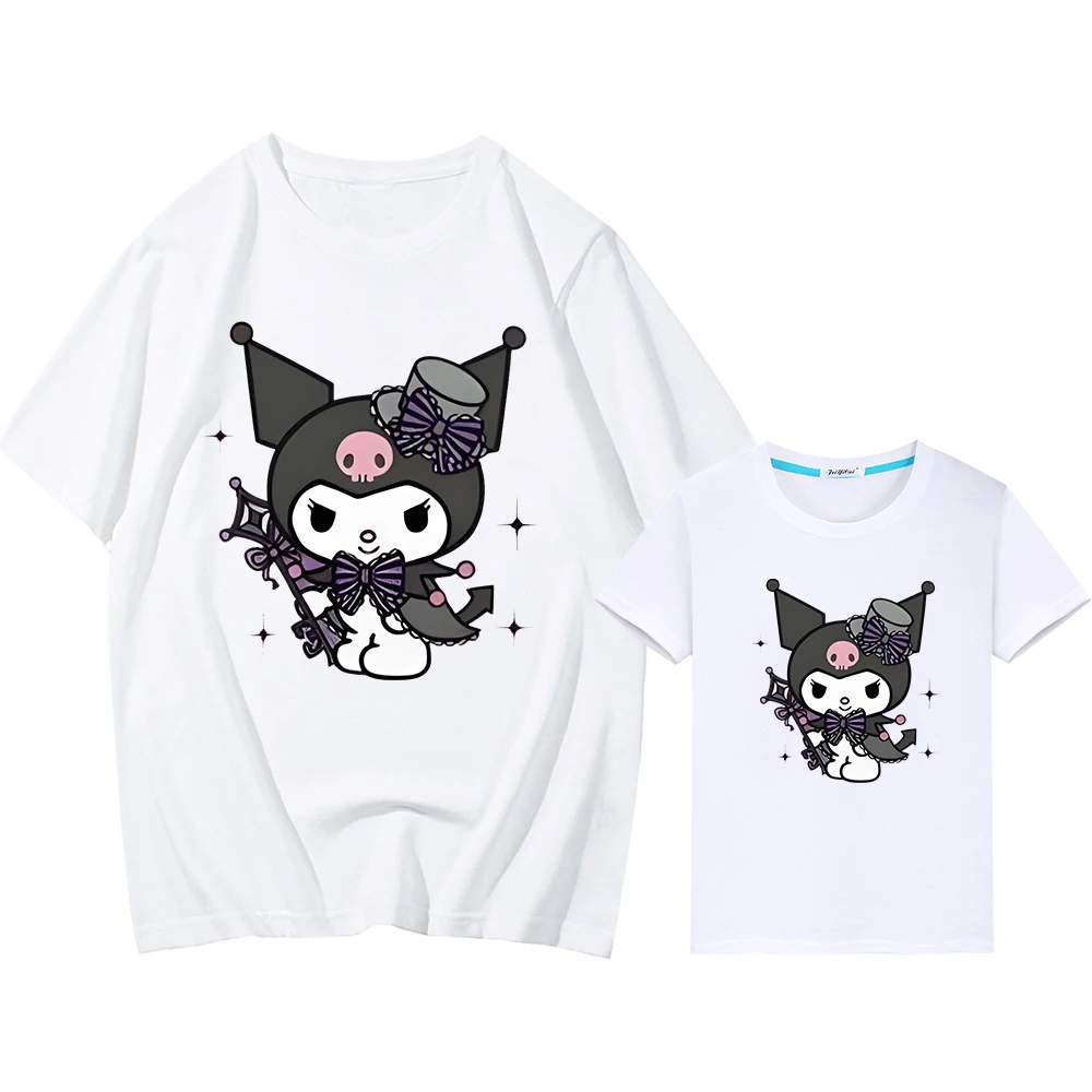 Kulomi-Tops cortos de Anime para niños y niñas, Camiseta 100% de algodón con estampado de Sanrio, Regalo para mamá e hija, ropa a juego, verano, y2k