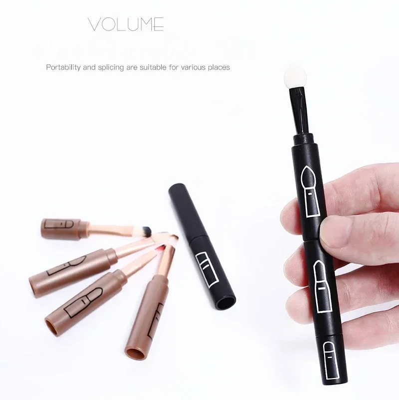 Portable Retractable 4 In 1 Professional Makeup Brush for Lip, Eyeliner and Eye Shadow, Travel Outdoor with Plastic Handle