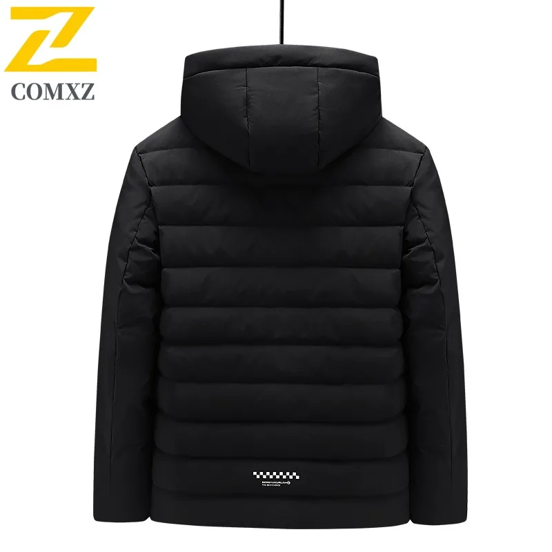 COMXZ Men Cotton Padded Jacket Solid Color Coldproof Casual Sporty Travel Padding Coat Snowy Hooded Minimalist Padded Jackets