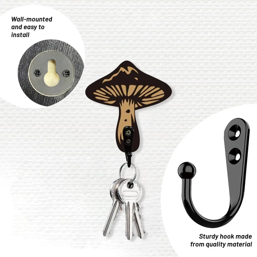 2 Sets Mushroom Key Holder Wall Mounted Wooden Mushroom Wall Hooks Key Holder for Wall Key Organizer Decorations Mushroom Decor