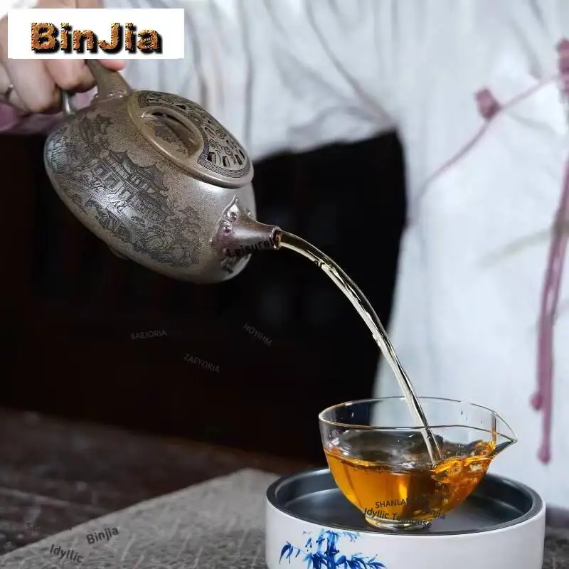 590ml Yixing Purple Clay Teapots Handmade Stone Scoop Pot Raw Ore Wood-fired Porcelain Mud Tea Maker Kettle Zisha Tea Set Craft