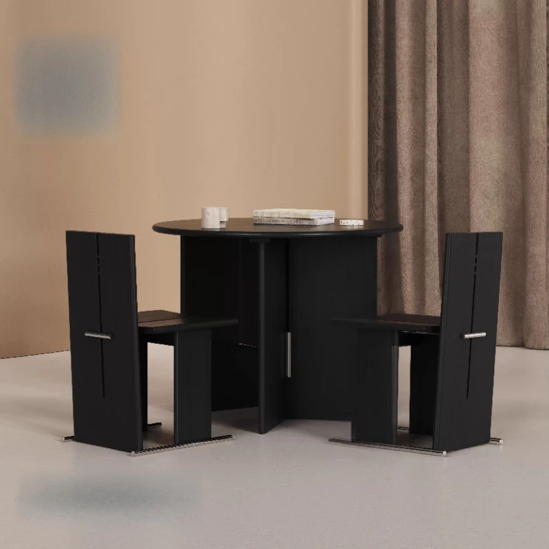 

Black solid wood Bauhaus dining table round table household dining small apartment round dining