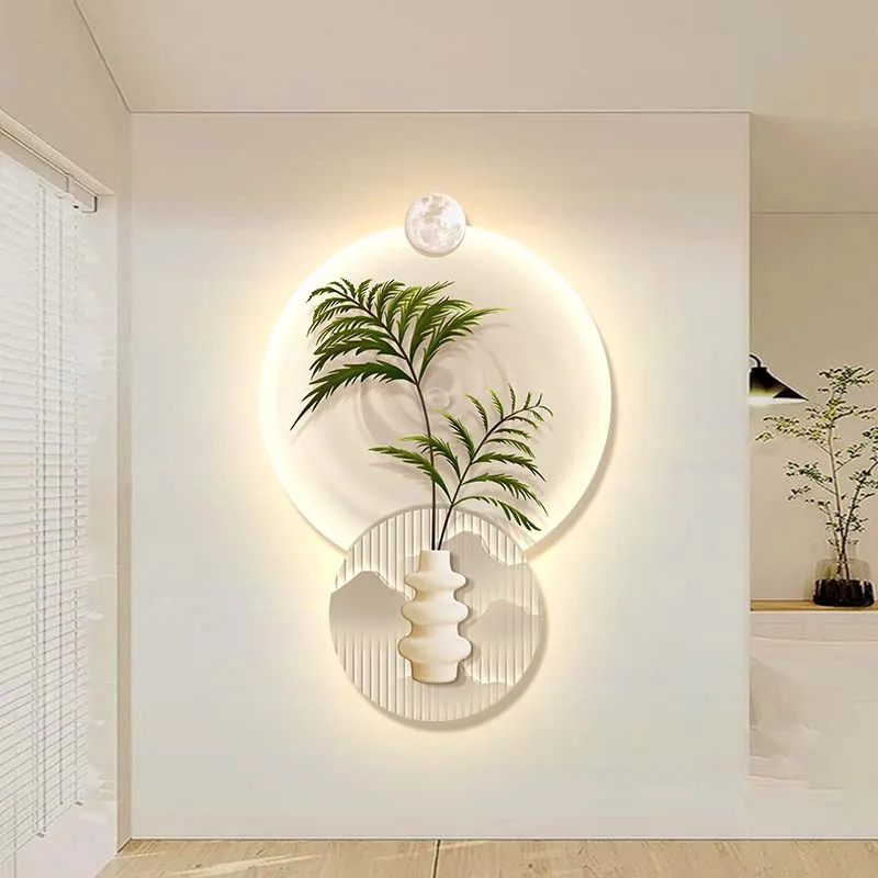 Simple green plant entrance decorative painting high-end creative acrylic three-dimensional LED wall lamp entry corridor aisle h