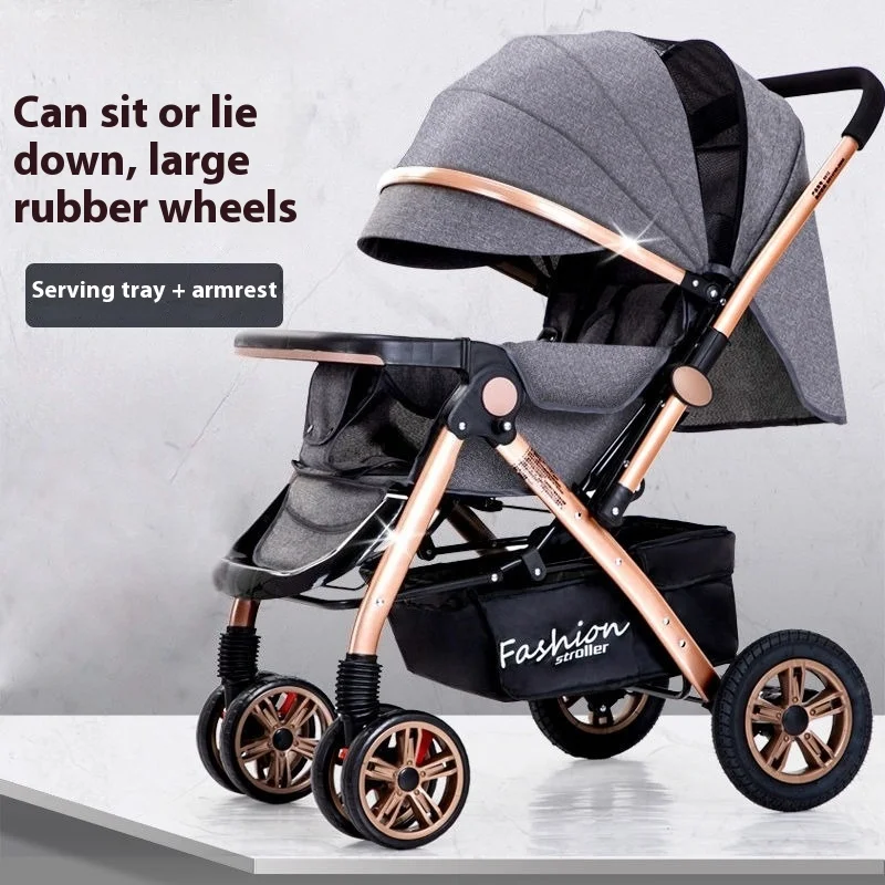 

Lightweight Reversible Baby Stroller High Landscape Foldable Pram with Shock Absorption, Sit and Lie Pushchair