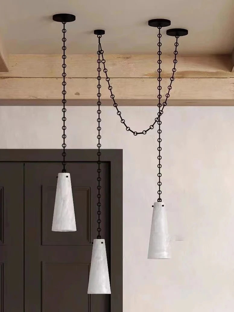 

Modern Design Vintage Alabaster Pendant Light Luxury Marble Long Line Hanging Chandeliers For Dining Room