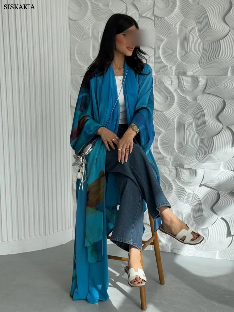 Siskakia Dubai Moda Stampa floreale Abaya aperta Cardigan elegante musulmano Hijab incluso 2025 Abiti femminili