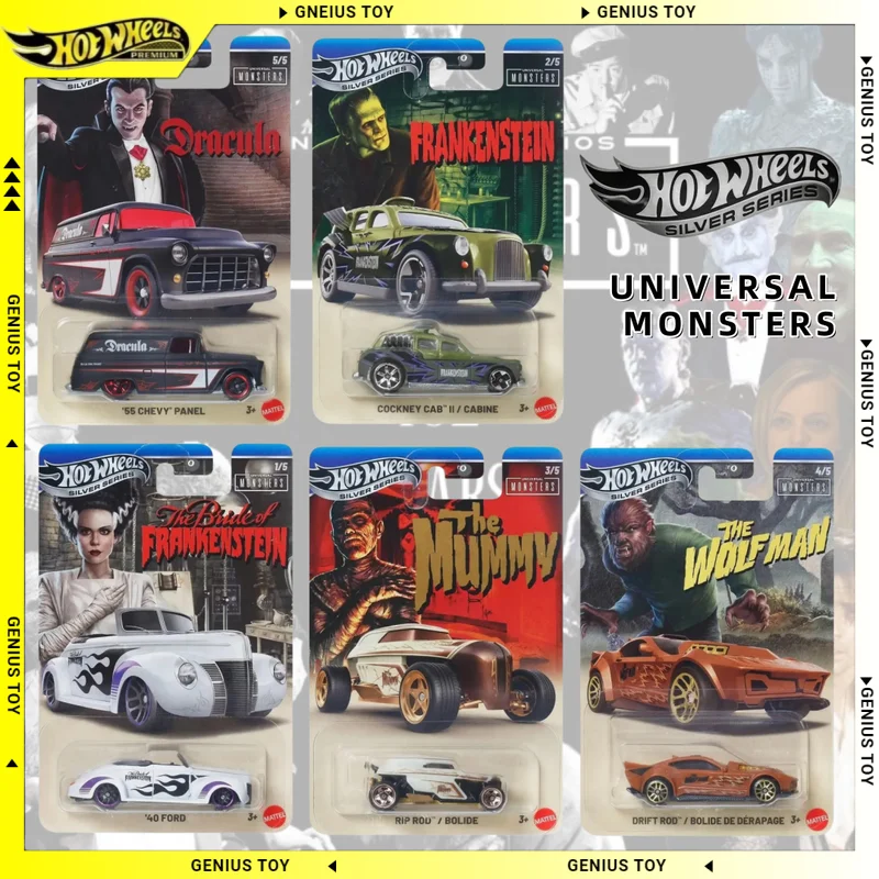 Hot Wheels Silver Series Themed Entertainment Assortment Universal Monsters Dracula FRANKENSTEIN MUMMY WOLFMAN 1:64 Diecast Car