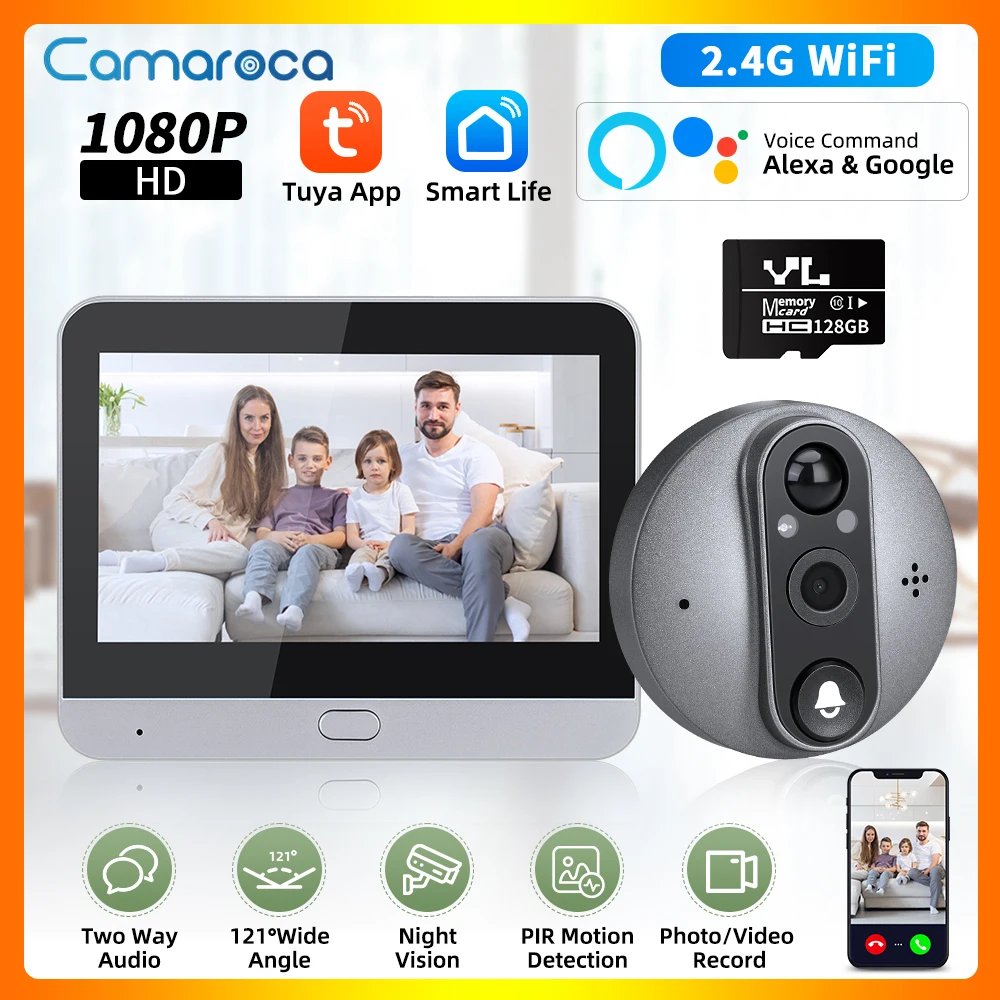 

Camaroca 1080P WiFi Peephole Camera 4.3 inch Tuya Smart Peephole Video Doorbell Security Night Vision PIR Motion Door Viewer