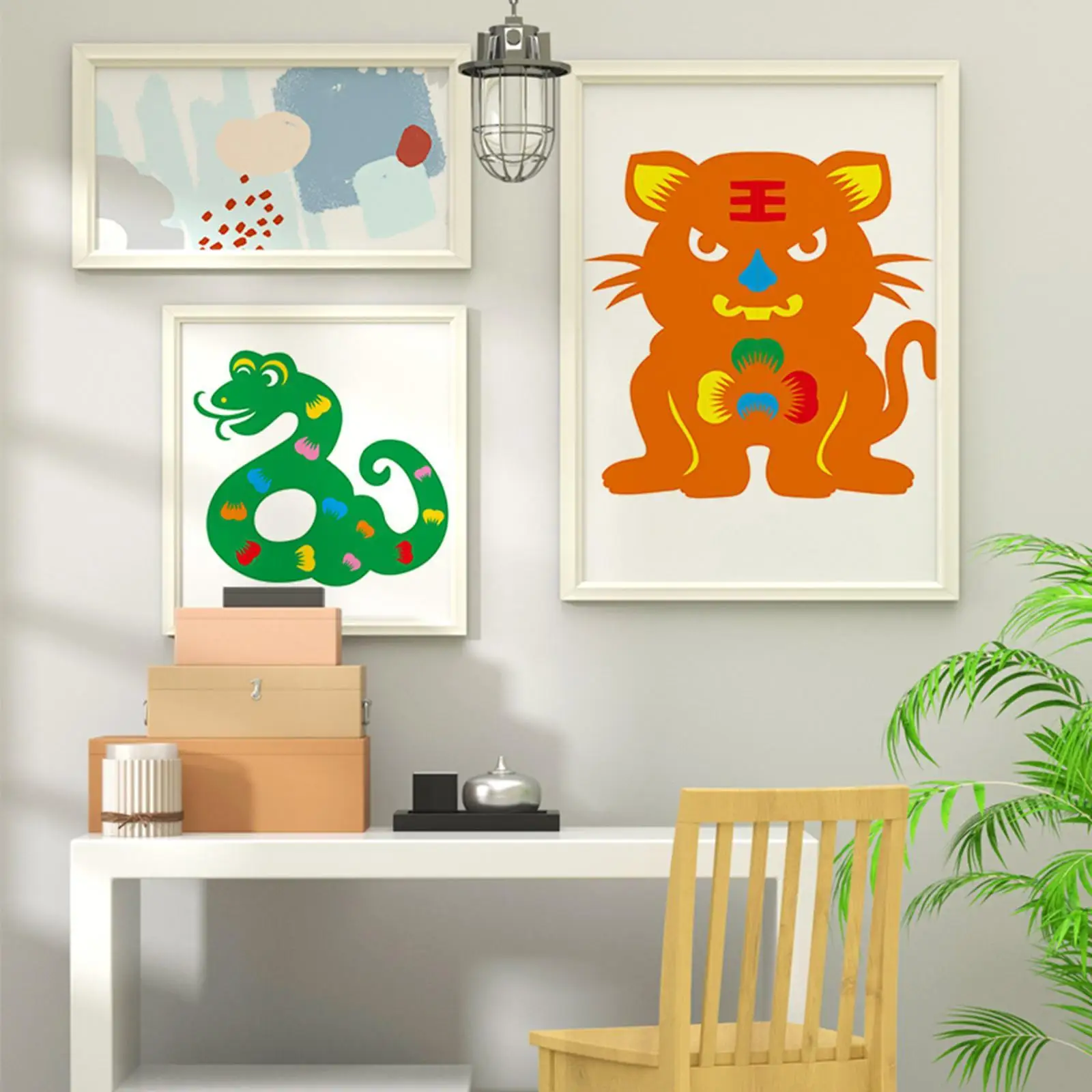 Chinese Zodiac Animal Paper Cutting Window Decoration DIY Wall Mural New Year Decoration for Bedroom Home Classroom Holiday Boys