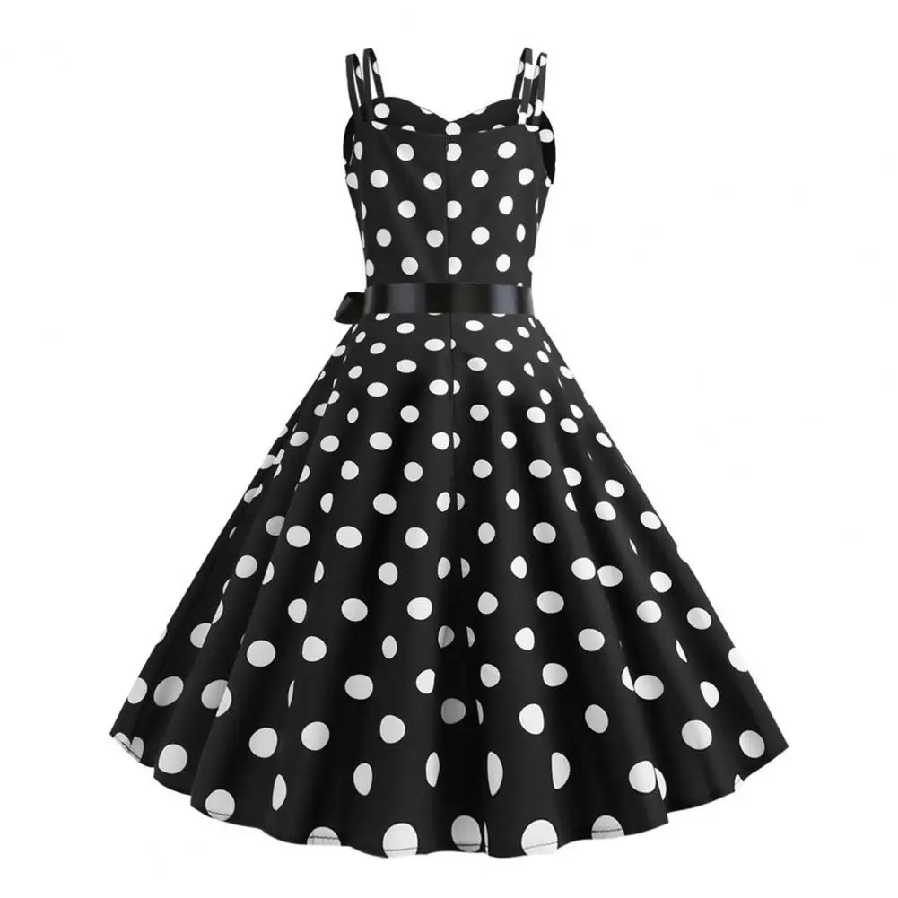 Abito stile Vintage elegante abito longuette retrò a-line con fiocco Decor Dot Print per le donne per feste matrimoni Proms donna a-line