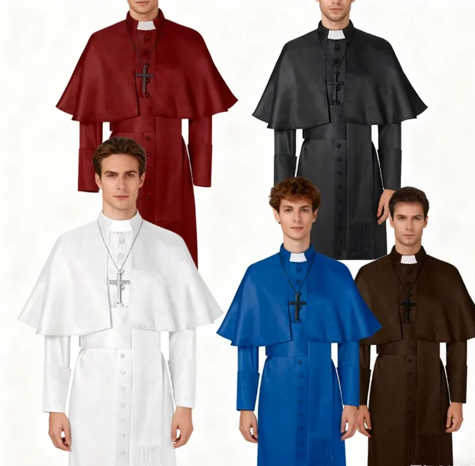 Uniforme de Papa romano, disfraz de sacerdote Medieval, Iglesia Católica, pastor religioso de Soutane, bata misionera de misa, sotana del clero