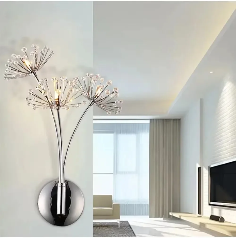 Modern LED Wall Lamp Minimalist Crystal Dandelion Living Room Background  Hallway Bedroom Bedside Led Llight Decorative Lighting image 3