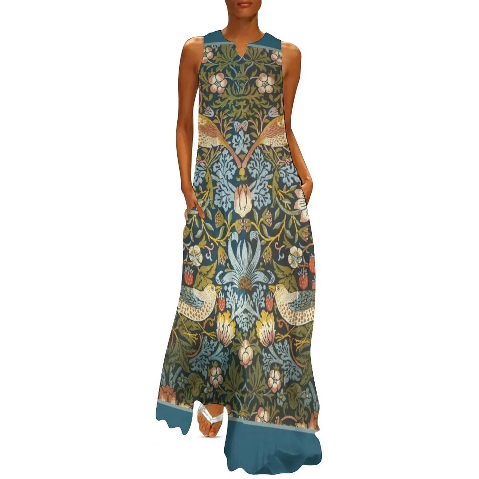 

William Morris Pattern Birds and Flowers Long Dress beach dresses birthday dress for women Dress