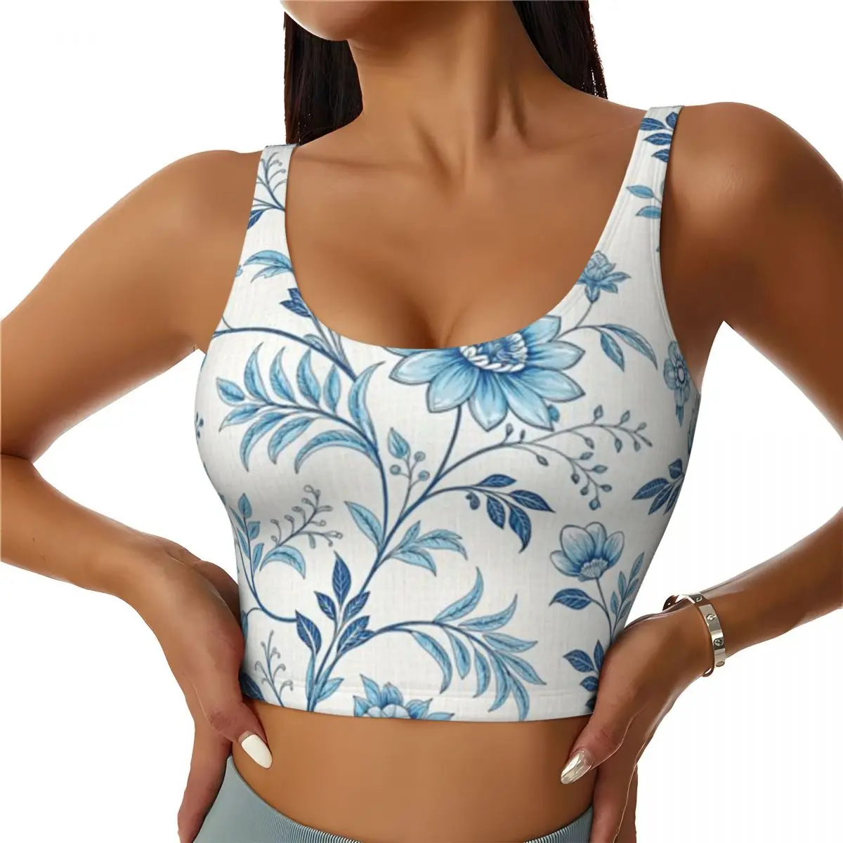 Lightweight Sports Tank Floral Pattern Senior Daily Exercise Quick Dry Top