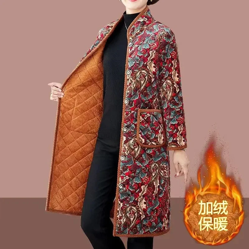 Mantel katun ibu musim dingin 2023 mantel katun longgar hangat tertutup panjang wanita jaket katun tahan debu usia menengah mantel katun modis