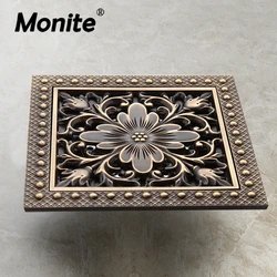 Monite Antique Brass Invisible Floor Drain Rose Pattern Retro Solid Brass Bathroom Basin Sink Kitchen Floor Drain 15x15 cm