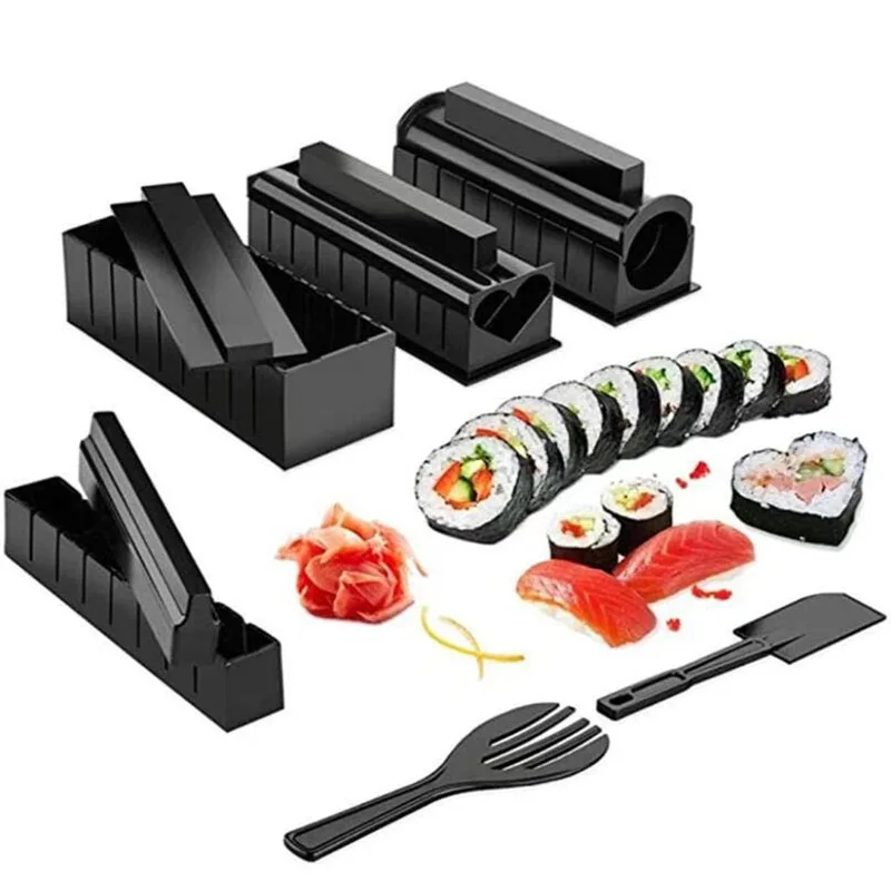 11Pcs Sushi Maker Roller Rice Mold Bazooka Vegetable Meat Rolling Tool DIY Sushi Making Machine Kitchen Accessories Sushi Tool