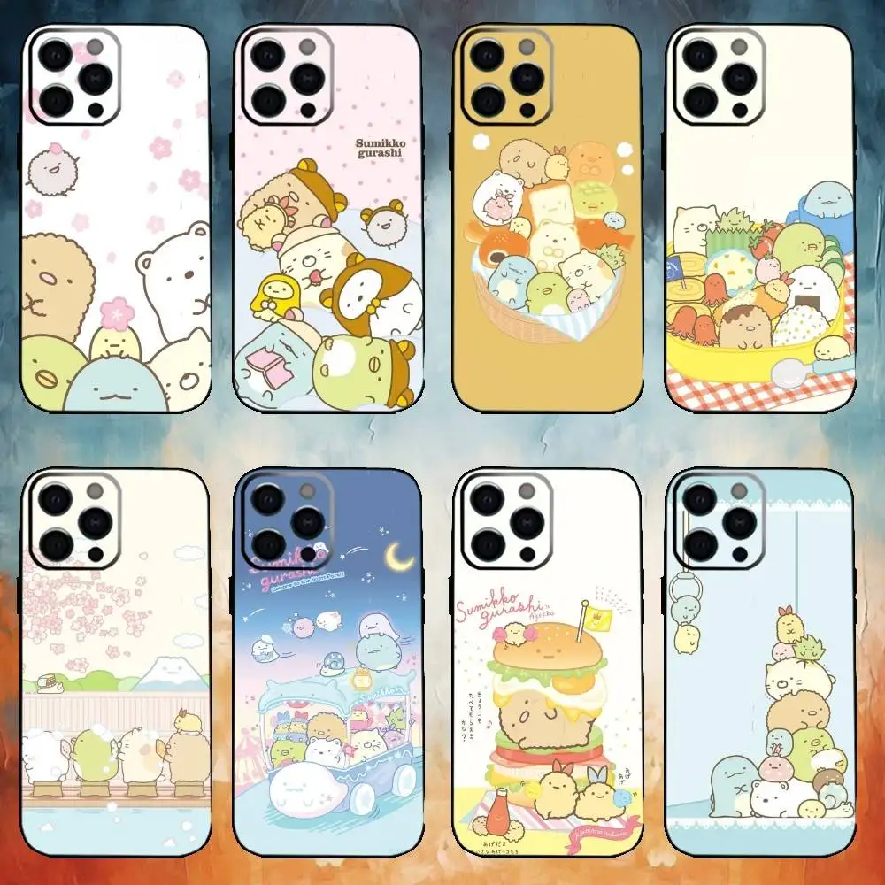 Чехол для телефона S-Sumikko Anime G-Gurashi для iPhone17,16,15,14,13,12,11 Plus, Pro Max, мягкий черный чехол