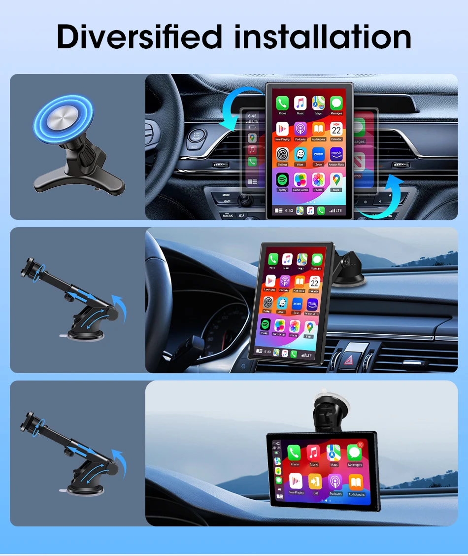 Jansite 9-Zoll-Autoradio mit vertikalem Bildschirm, Multimedia-Videoplayer, kabelloses Carplay, Android Auto, magnetische Halterung, Auto-Monitore, GPS – Detail 17