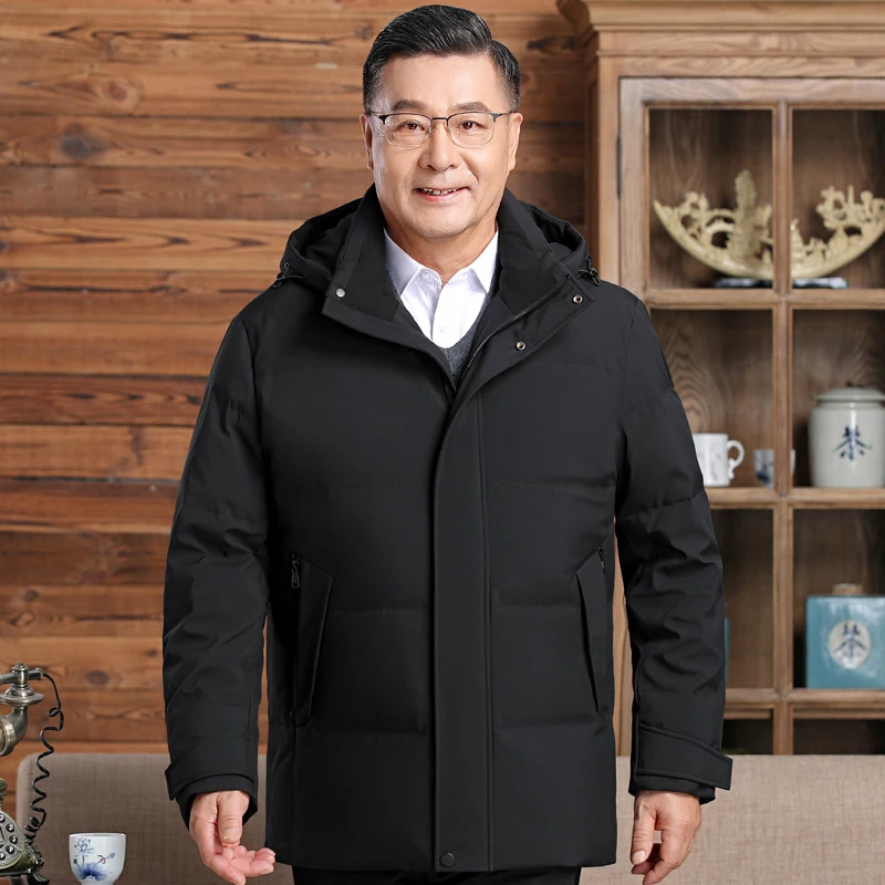 Middle aged Men Short Down Jackets Winter 2023 New Plus Size Thick Warm Feather Coats Hooded 90% White Duck Down Parkas For Men