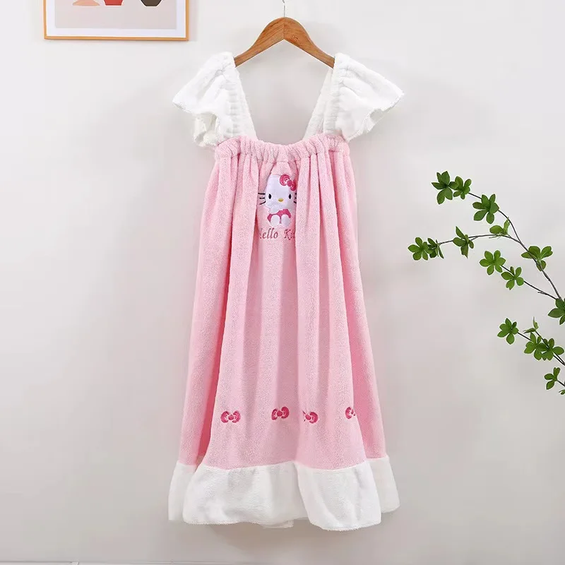 Kawaii hello kitt bath towel Kuromi embroidered bathrobe coral velvet Sanrio My Melody girl cute nightgown sweet home clothes