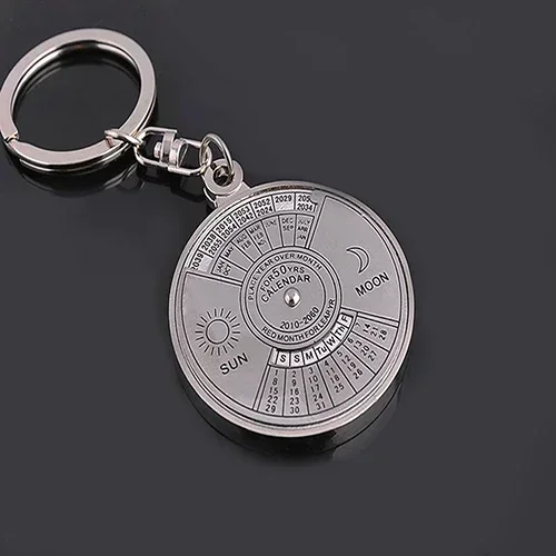 50 Years Perpetual Calendar Keychain Silvery Metal Car Keyring Ornament Bag Purse Charm Accessories Personalized Gift